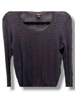 Ann Taylor Women’s Navy Blue Semi Sheer Patterned Sweater Top Fall Fashion